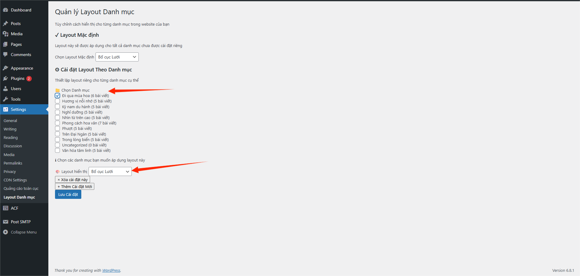 Danh sách các nội dung